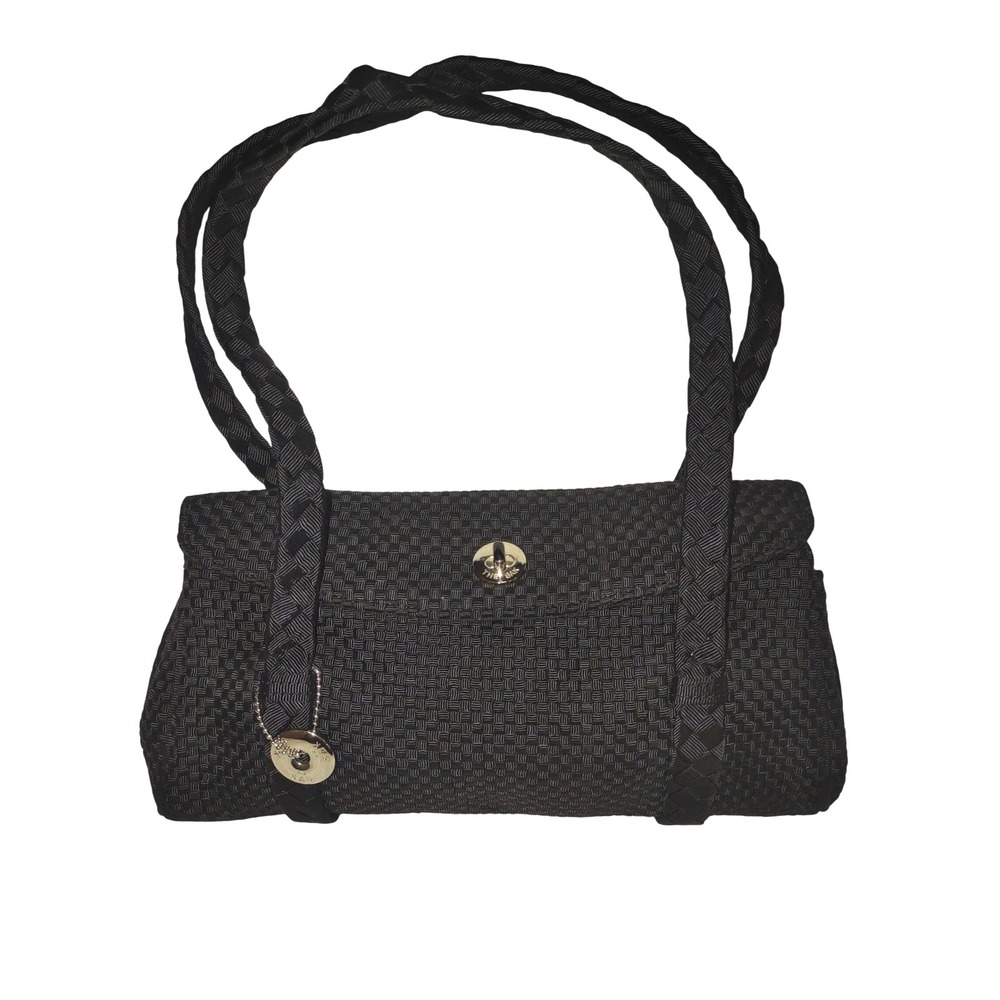 The Sak Black Woven Shoulder Bag Braided‎ Straps Flap Closure Purse